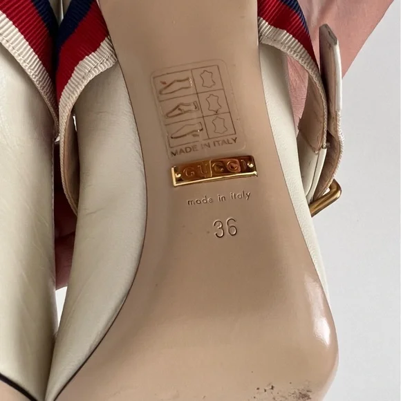 GUCCI | Sylvie Web Stripe Buckle White Leather Pumps EU 36 - Picture 15 of 16